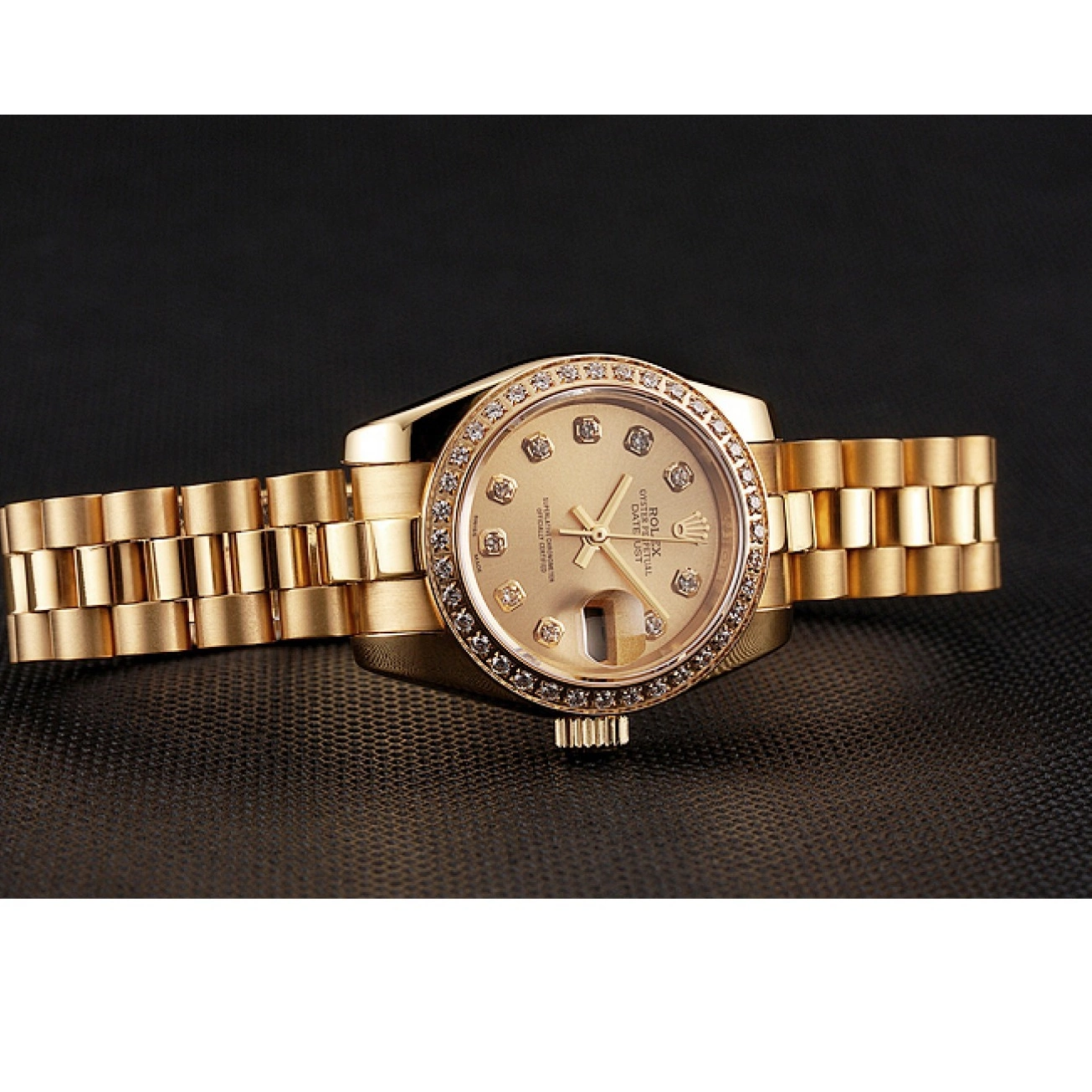 Good copy rolex watches Bracelet Diamond Champagne 1454095 Bezel Gold Rolex Swiss Lady-Datejust Dial 0529